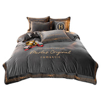 HKM-144211 Milk Velvet Embroidery Four-Piece Bedding Set for Various Bed Sizes