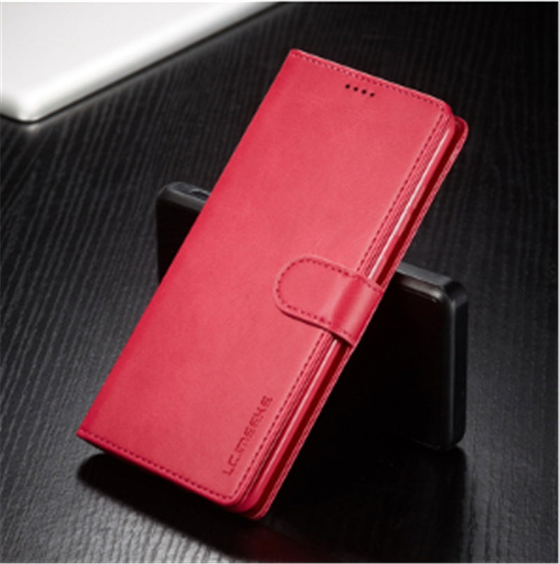 HKM-144403 Calfskin Pattern Card Wallet Flip Cover - All-in-One Anti-Drop Protective Holster