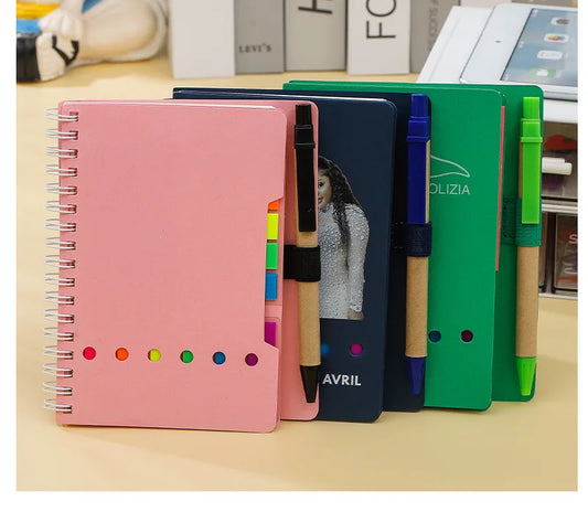 HKM-144659 A6 Spiral Notebook with Pen - Custom Logo Hardcover for Office and School Use