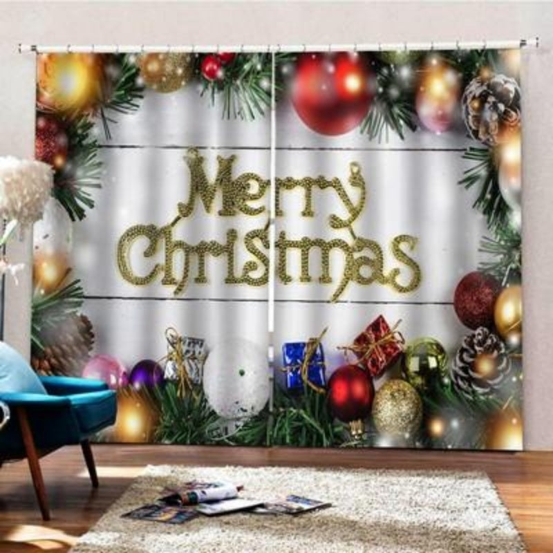 HKM-144659 Christmas Themed 3D Window Curtains for Living Room or Bedroom, Light-Blocking Polyester Panels, Set of 2