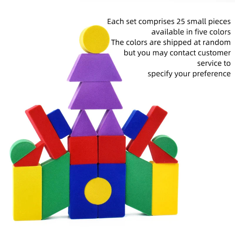 HKM-144659 Colorful Natural Latex Building Block Set - 25 Pcs Castle DIY Educational Toy for Kids