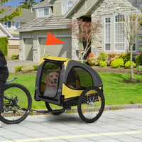 HKM-1448253 Dog Bike Trailer for Medium Pets - Yellow Outdoor Stroller with Zippered Doors and Safety Features