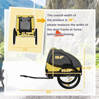 HKM-1448253 Dog Bike Trailer for Medium Pets - Yellow Outdoor Stroller with Zippered Doors and Safety Features