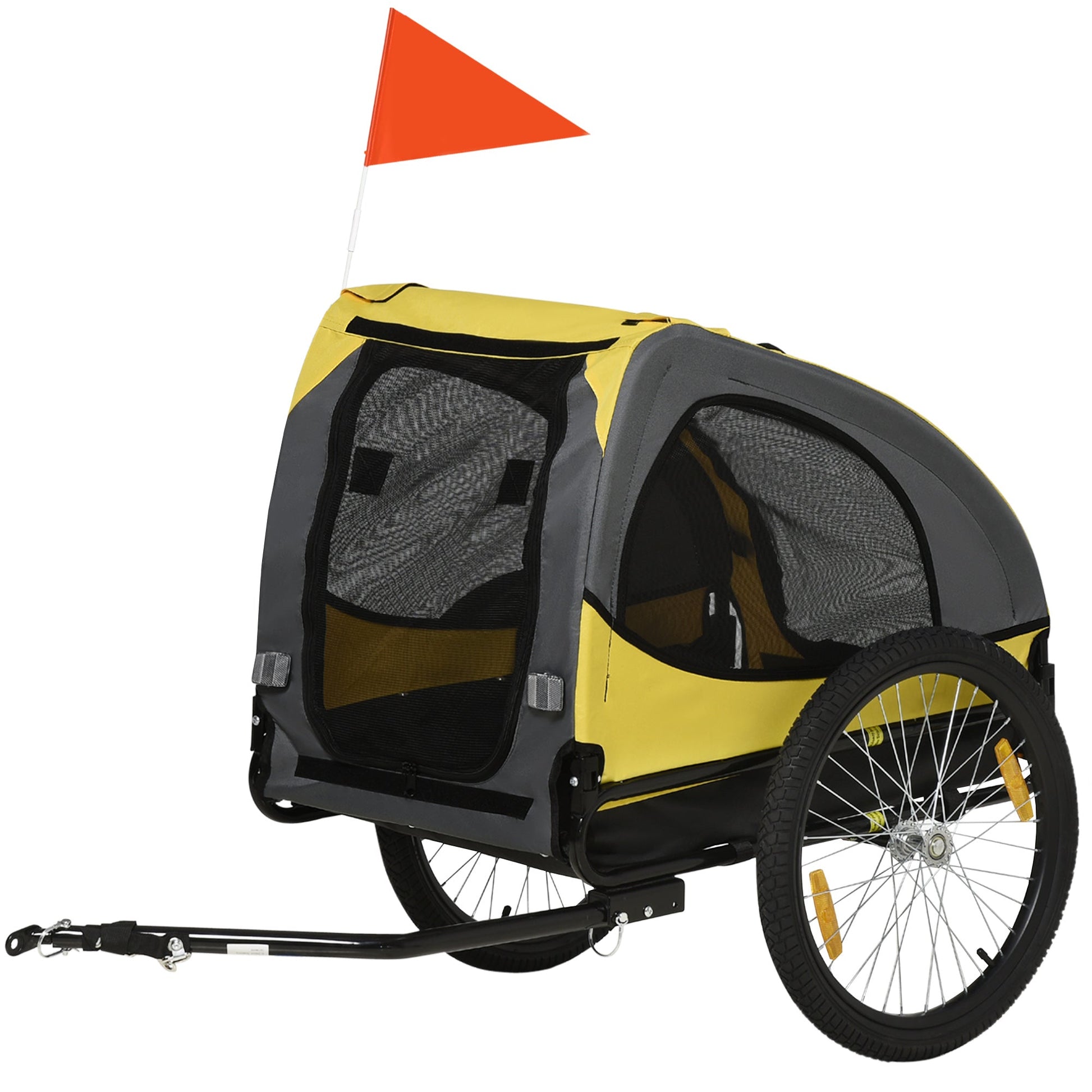 HKM-1448253 Dog Bike Trailer for Medium Pets - Yellow Outdoor Stroller with Zippered Doors and Safety Features