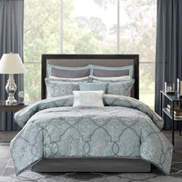 HKM-144851 12 Piece Blue Comforter Set with Cotton Sheets for California King Beds