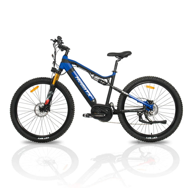 HKM-144851 Full Suspension 500W Electric Mountain Bike with 9-Speed Gears and Hydraulic Disc Brakes