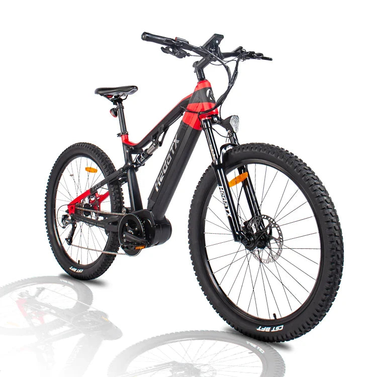 HKM-144851 Full Suspension 500W Electric Mountain Bike with 9-Speed Gears and Hydraulic Disc Brakes