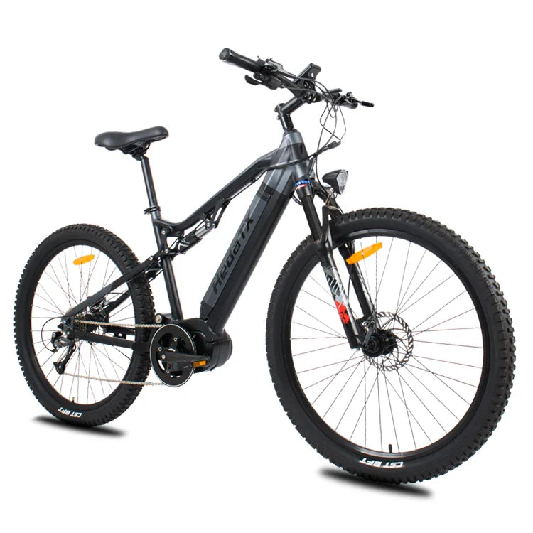 HKM-144851 Full Suspension 500W Electric Mountain Bike with 9-Speed Gears and Hydraulic Disc Brakes