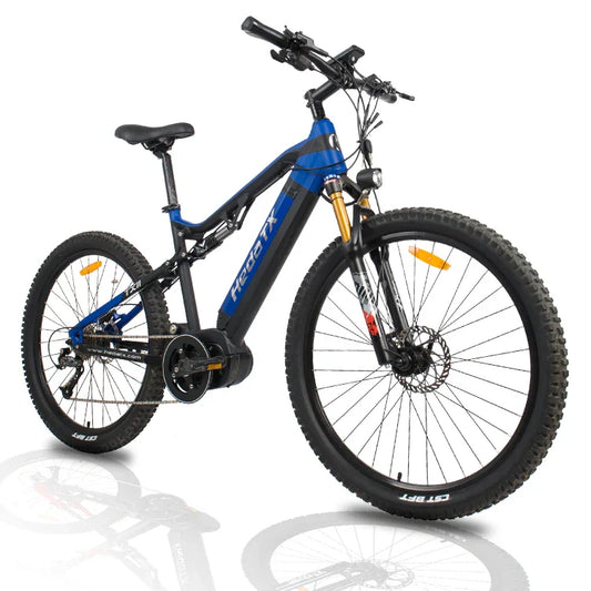 HKM-144851 Full Suspension 500W Electric Mountain Bike with 9-Speed Gears and Hydraulic Disc Brakes