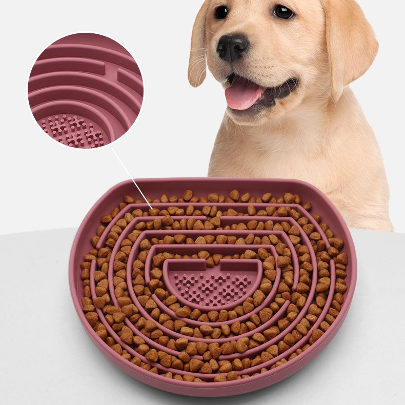 HKM-1448765 Anti-Choke Silicone Pet Food Bowl with Suction Cup for Dogs and Cats - Slow Feeding Design in Green, Blue, Brick Red