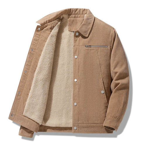 HKM-144915 Men's Winter Heated Jacket New Cotton Long Coat with Thick Lamb Wool Embroidery Decor Reversible Men's Jackets