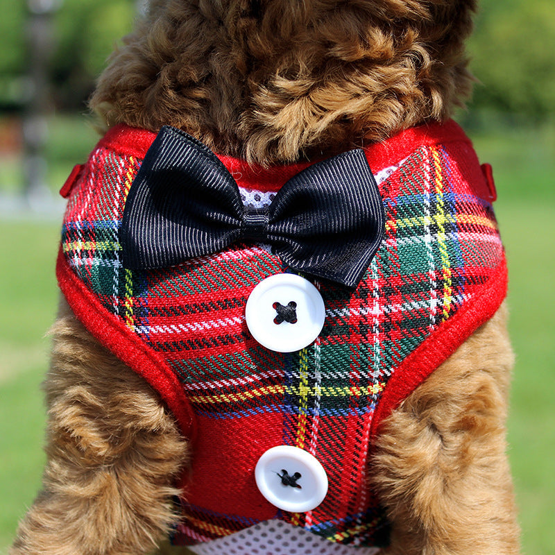 HKM-1451837 Elegant Bow Vest-Style Dress for Small Dogs with Adjustable Chest Strap and Leash