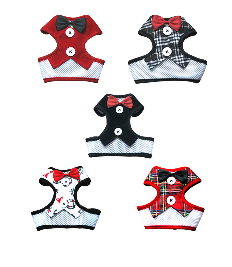 HKM-1451837 Elegant Bow Vest-Style Dress for Small Dogs with Adjustable Chest Strap and Leash