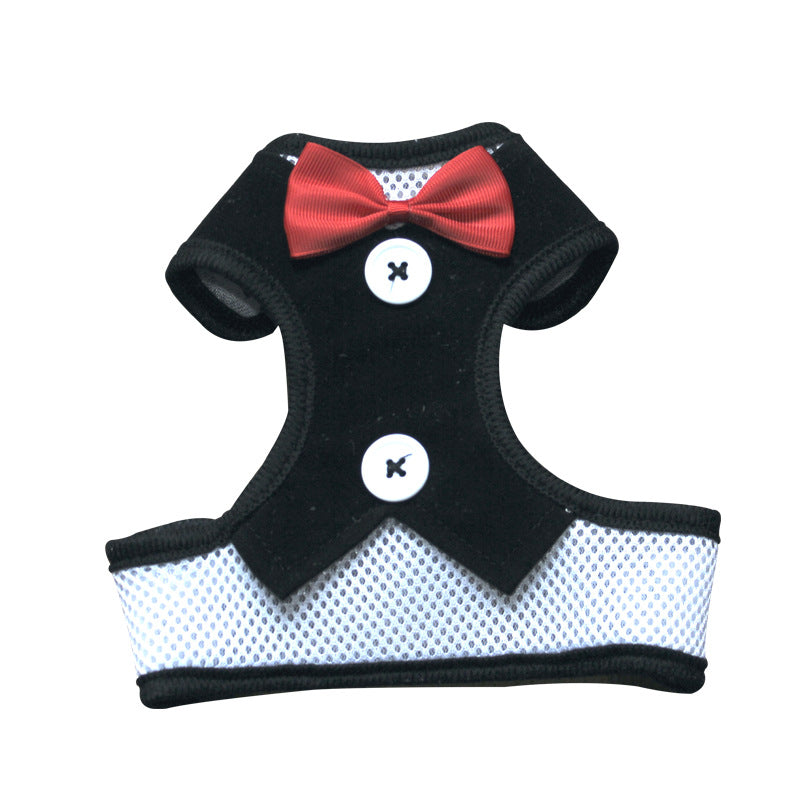 HKM-1451837 Elegant Bow Vest-Style Dress for Small Dogs with Adjustable Chest Strap and Leash