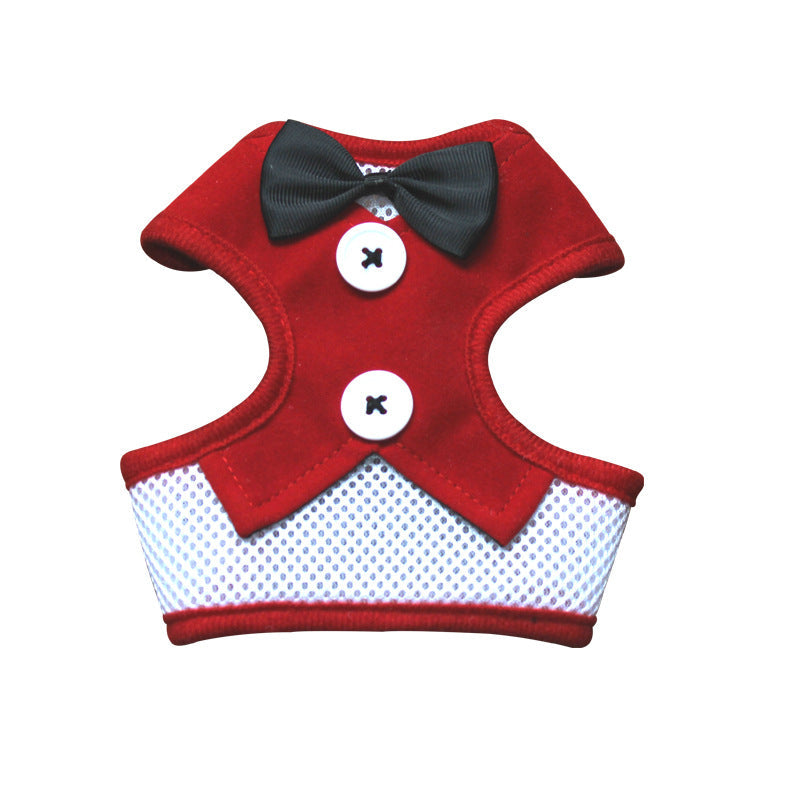 HKM-1451837 Elegant Bow Vest-Style Dress for Small Dogs with Adjustable Chest Strap and Leash
