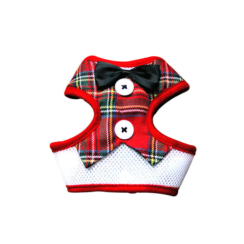 HKM-1451837 Elegant Bow Vest-Style Dress for Small Dogs with Adjustable Chest Strap and Leash