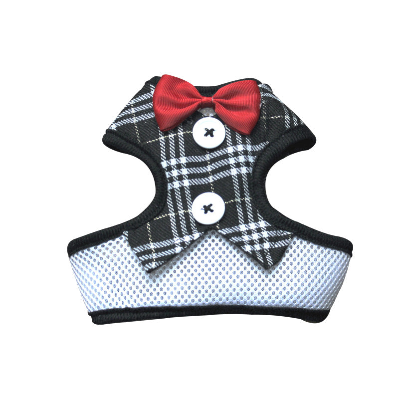 HKM-1451837 Elegant Bow Vest-Style Dress for Small Dogs with Adjustable Chest Strap and Leash