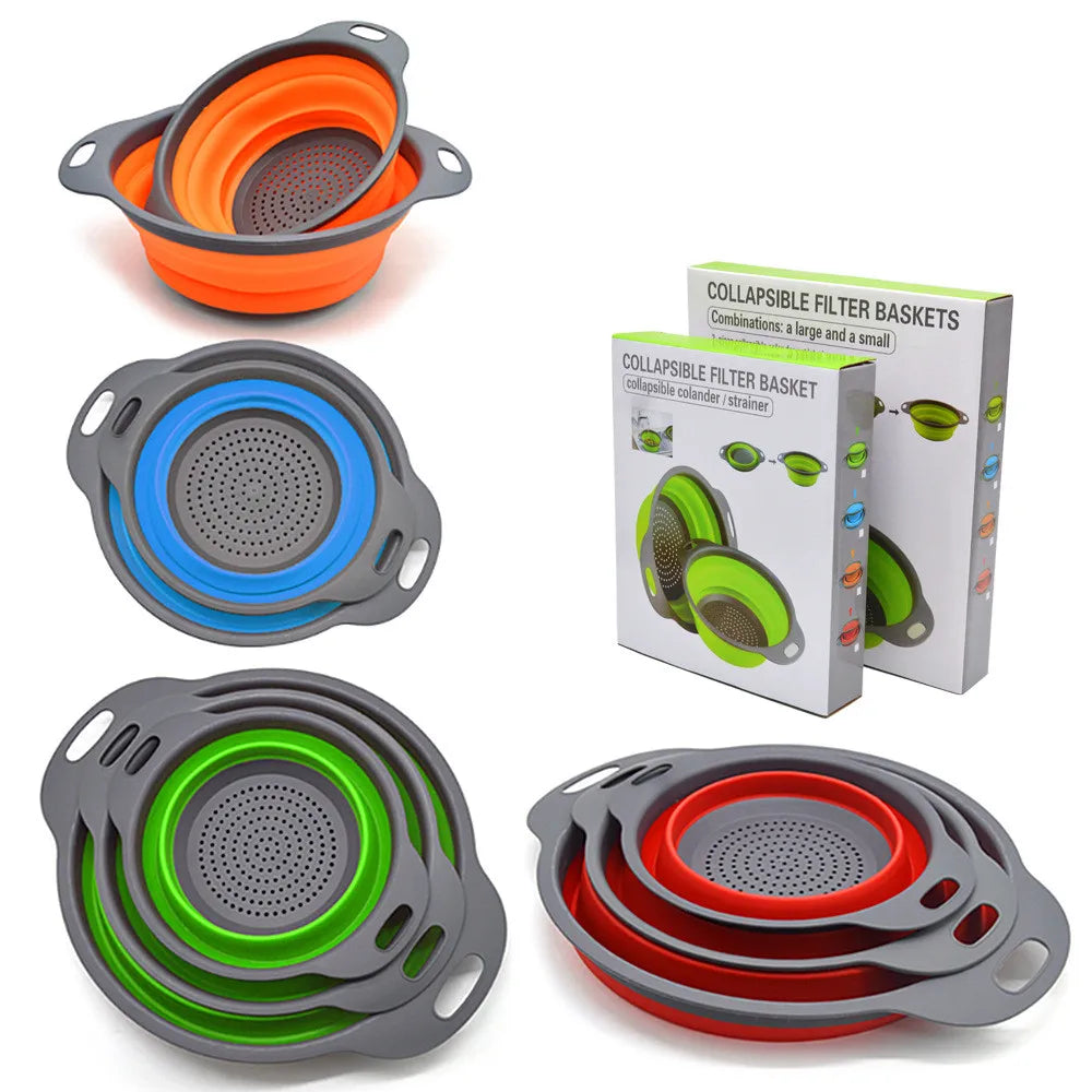 HKM-145235 Collapsible TPR Folding Drain Basket for Fruit and Vegetable Washing and Kitchen Storage