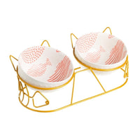 HKM-1452733 Ceramic Cat Bowl Set with Adjustable Tilt and Cat Ear Design - 300ml Capacity, Suitable for Cats