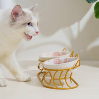 HKM-1452733 Ceramic Cat Bowl Set with Adjustable Tilt and Cat Ear Design - 300ml Capacity, Suitable for Cats