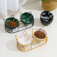 HKM-1452733 Ceramic Cat Bowl Set with Adjustable Tilt and Cat Ear Design - 300ml Capacity, Suitable for Cats