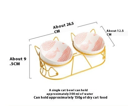 HKM-1452733 Ceramic Cat Bowl Set with Adjustable Tilt and Cat Ear Design - 300ml Capacity, Suitable for Cats