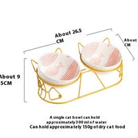 HKM-1452733 Ceramic Cat Bowl Set with Adjustable Tilt and Cat Ear Design - 300ml Capacity, Suitable for Cats