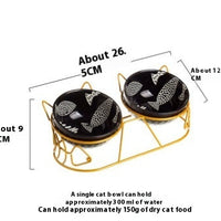 HKM-1452733 Ceramic Cat Bowl Set with Adjustable Tilt and Cat Ear Design - 300ml Capacity, Suitable for Cats