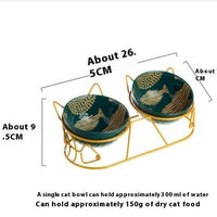 HKM-1452733 Ceramic Cat Bowl Set with Adjustable Tilt and Cat Ear Design - 300ml Capacity, Suitable for Cats