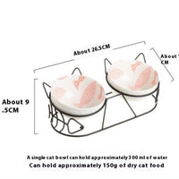 HKM-1452733 Ceramic Cat Bowl Set with Adjustable Tilt and Cat Ear Design - 300ml Capacity, Suitable for Cats