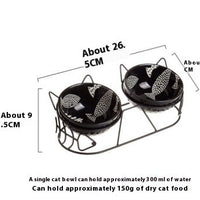 HKM-1452733 Ceramic Cat Bowl Set with Adjustable Tilt and Cat Ear Design - 300ml Capacity, Suitable for Cats