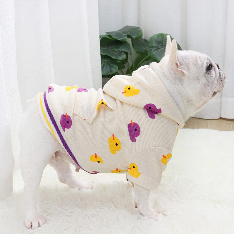 HKM-1453117 Cozy Velvet Padded Hooded Sweater for Dogs - Warm Cotton in Purple or Green Duck Designs