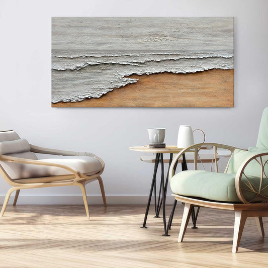 HKM-145619 Hand-Painted Abstract Oil Painting on Canvas – Textured Seaside Landscape for Home and Office Décor