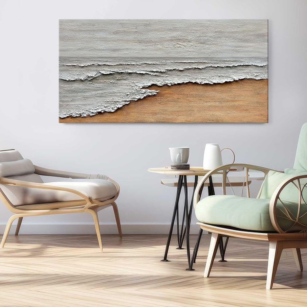 HKM-145619 Hand-Painted Abstract Oil Painting on Canvas – Textured Seaside Landscape for Home and Office Décor