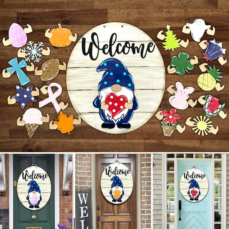 HKM-145811 3D Stereo Wooden Welcome Doorplate with Decorative Characters for Various Occasions