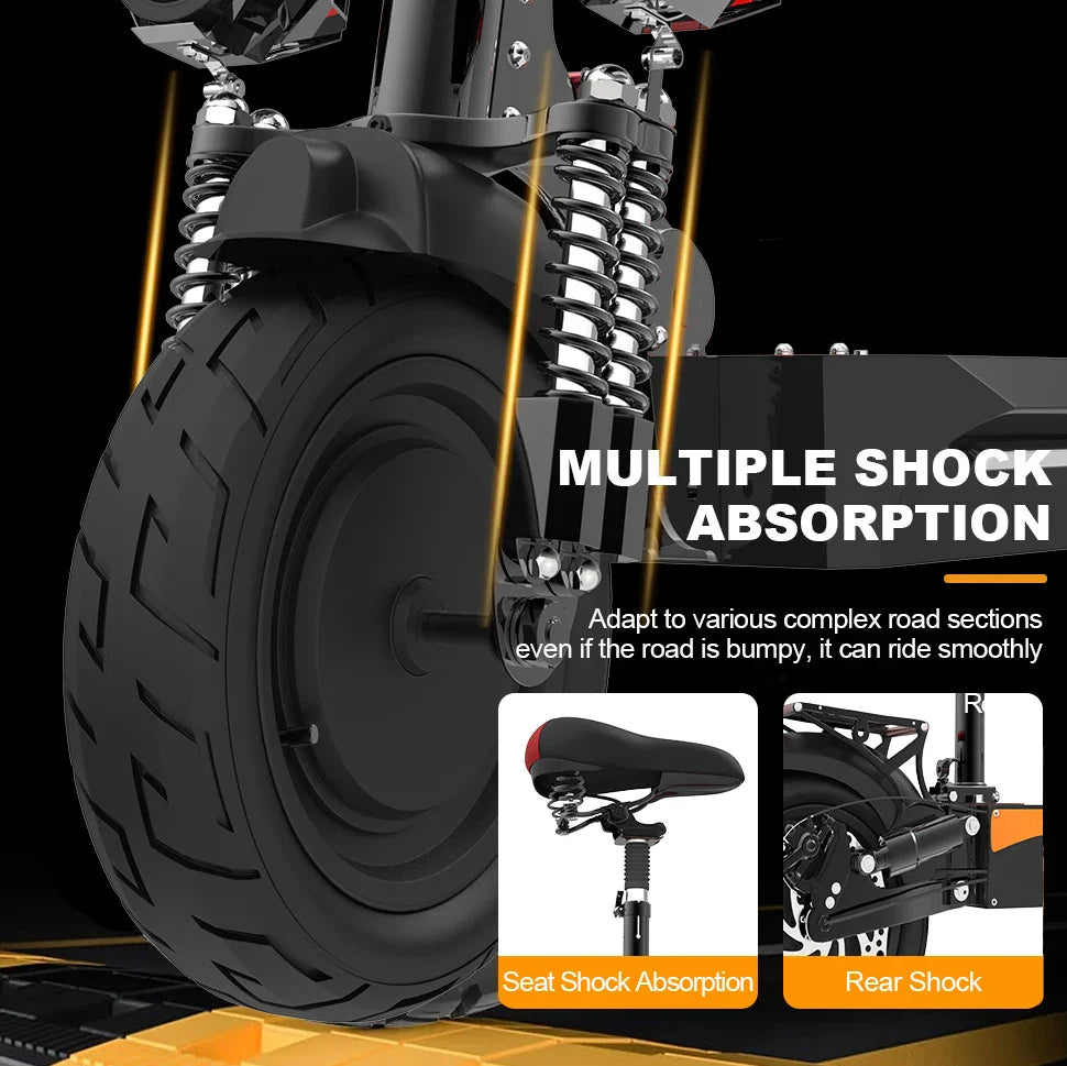 HKM-145875 Dual Motor Electric Scooter with 10-Inch Tires, 65km/h Speed, 75km Range, Foldable Design, Adjustable Seat
