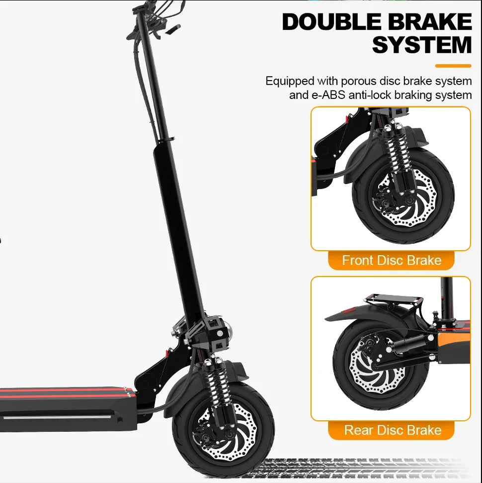 HKM-145875 Dual Motor Electric Scooter with 10-Inch Tires, 65km/h Speed, 75km Range, Foldable Design, Adjustable Seat