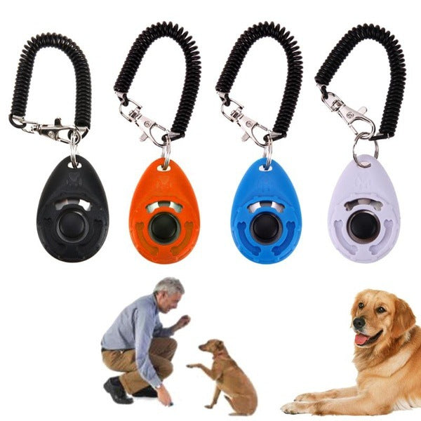 HKM-1459133 Drop-Shaped Clicker Training Tool for Pets - Sounding Toy with Keyring and Spring Cord in Various Colors