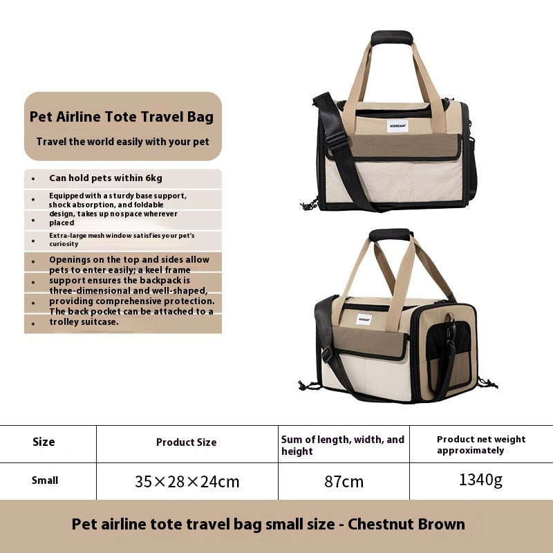 HKM-1460541 Portable One-shoulder Pet Air Tote Bag in Chestnut Brown – Available in Large and Small Sizes