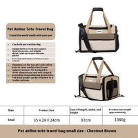 HKM-1460541 Portable One-shoulder Pet Air Tote Bag in Chestnut Brown – Available in Large and Small Sizes
