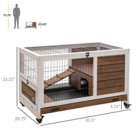 HKM-1461949 Indoor Rabbit Cage on Wheels with Pull-Out Tray, Ramp, and Lockable Door - Ideal for Small Animals, Brown, 35.5" x 21" x 23"