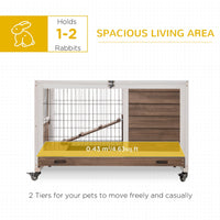 HKM-1461949 Indoor Rabbit Cage on Wheels with Pull-Out Tray, Ramp, and Lockable Door - Ideal for Small Animals, Brown, 35.5" x 21" x 23"