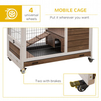 HKM-1461949 Indoor Rabbit Cage on Wheels with Pull-Out Tray, Ramp, and Lockable Door - Ideal for Small Animals, Brown, 35.5" x 21" x 23"