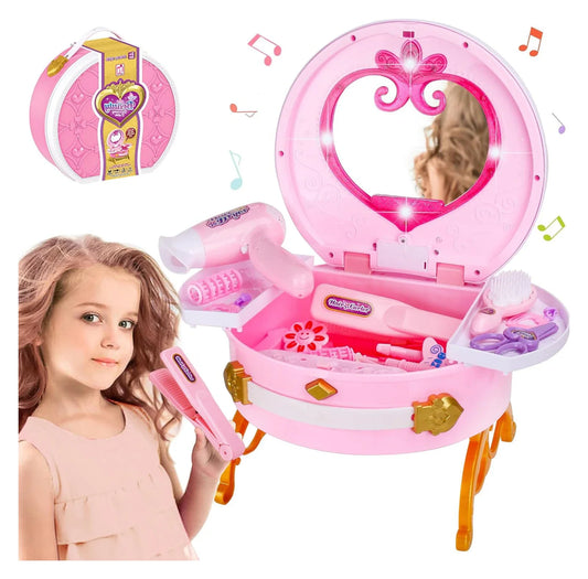 HKM-146195 Portable Princess Vanity Makeup Suitcase for Girls - Mini Dressing Table Playset