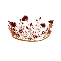 HKM-146259 Red Cloth Flower Bridal Headdress Metal Headband for Weddings and Parties