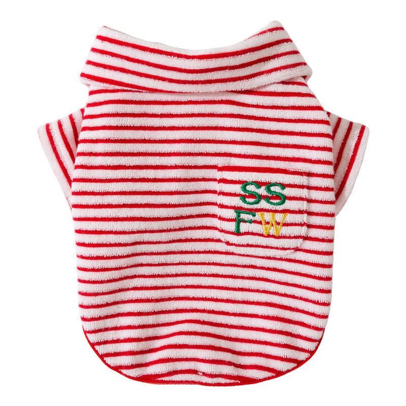 HKM-1462845 Striped Terry Pet Top for Small to Medium Dogs and Cats, Soft and Cozy Fleece Clothing for Fall and Winter
