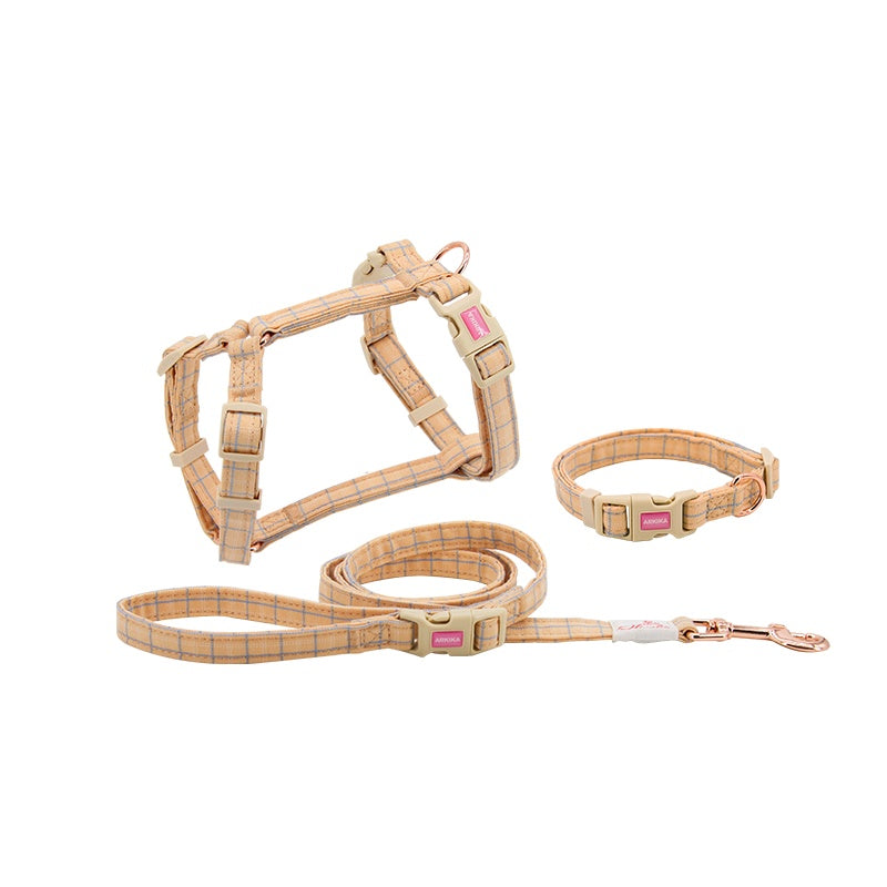 HKM-1463869 Pet Chest Harness and Leash with Lattice Design - Available in Plaid Orange and Matcha Green