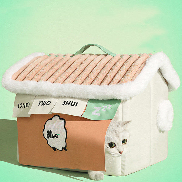 HKM-1464125 Warm Cloth Cat House for Winter Cozy Pet Nest 46x43x40cm