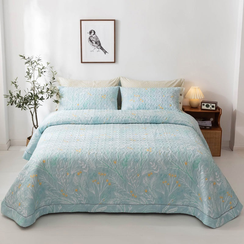 HKM-146515 Cotton Three-Piece Bed Cover Set with Floral and Plant Design for 0.9m Bed