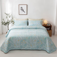 HKM-146515 Cotton Three-Piece Bed Cover Set with Floral and Plant Design for 0.9m Bed